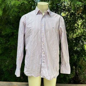 Men's Lacoste 44 L pink stripe long sleeve shirt